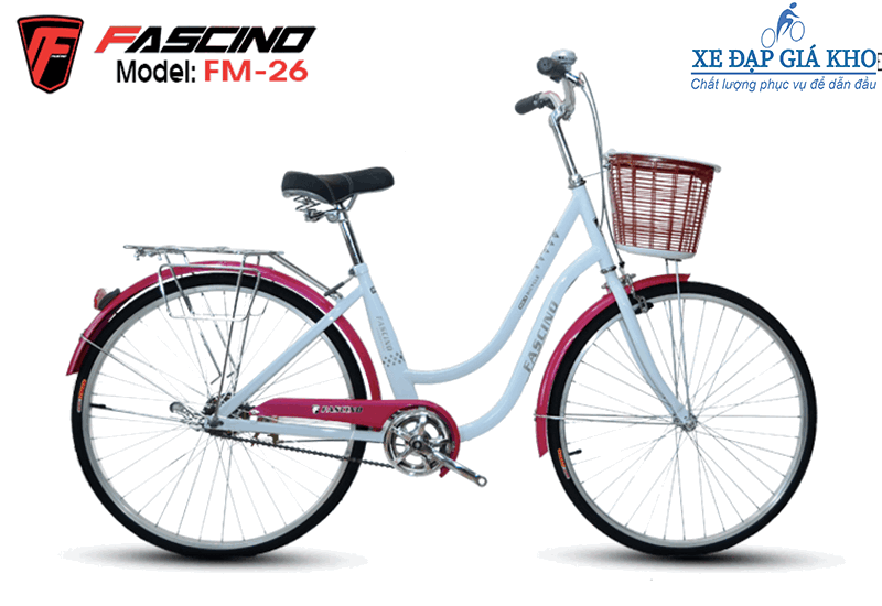 Xe Đạp Phổ Thông 26 INCH FASCINO FM26 phiên bản màu Trắng Đỏ